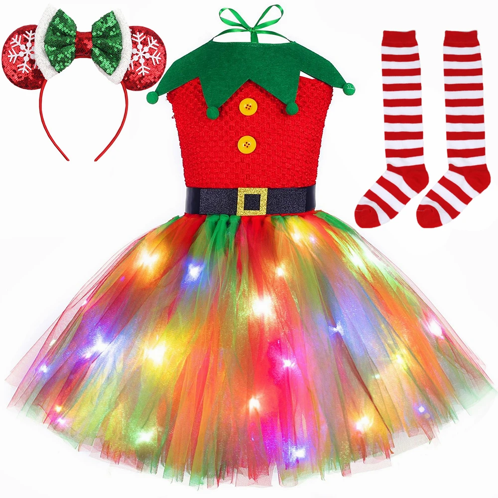 Elf Costume Christmas - Vestido tutu de natal vermelho verde