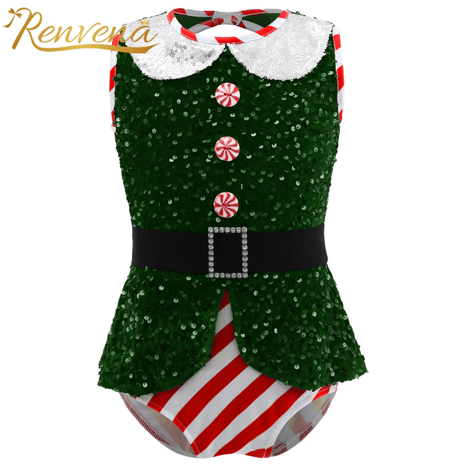Elf Costume Christmas - Meninas brilhantes lantejoulas macacões sem mangas