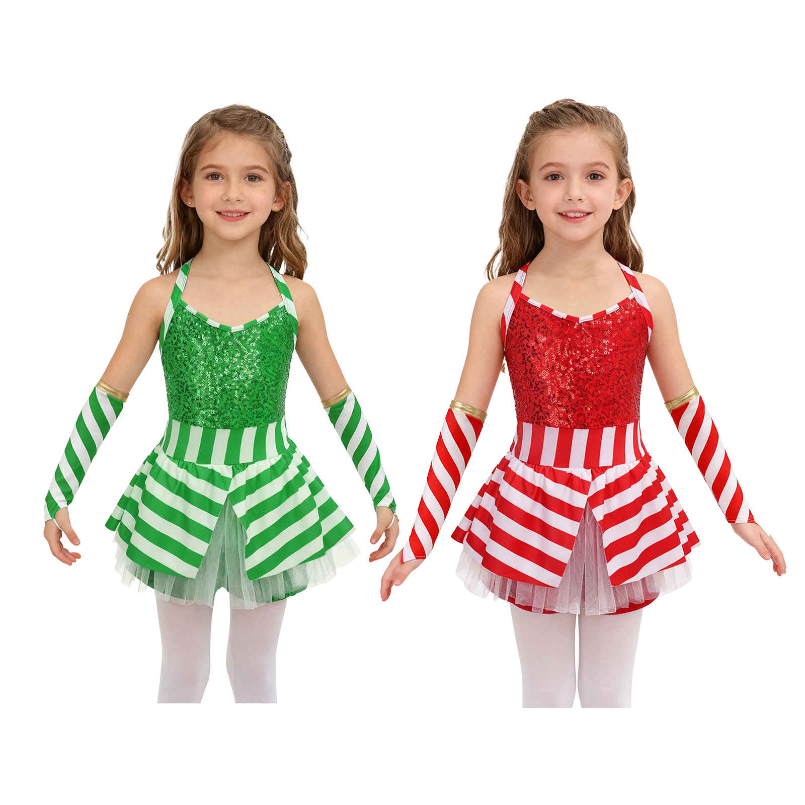 Elf Costume Christmas - Meninas natal doce cana dança santa
