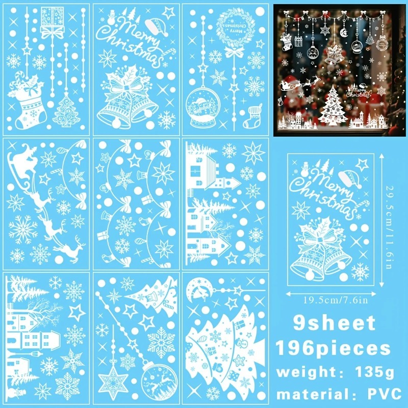 196 peças/9 Folhas de Adesivos - Snowflake Window Decal avaliação e preço