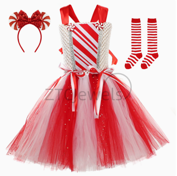 Meninas natal doce cana tutu v - Elf Costume Christmas avaliação e preço
