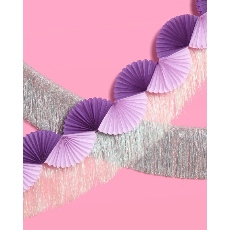 Roxo prata festa papel 3d fã f - Tinsel Garland Decoration avaliação e preço